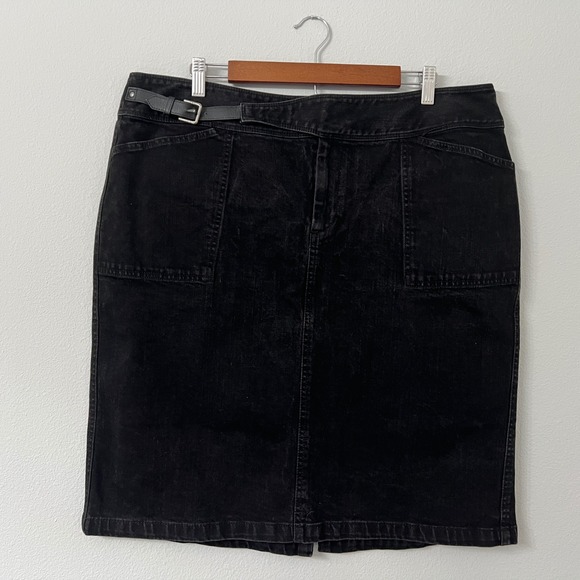 Lauren Ralph Lauren Dresses & Skirts - Lauren Ralph Lauren Womens 16W Black Denim Utility Skirt Belted Knee Length Y2K